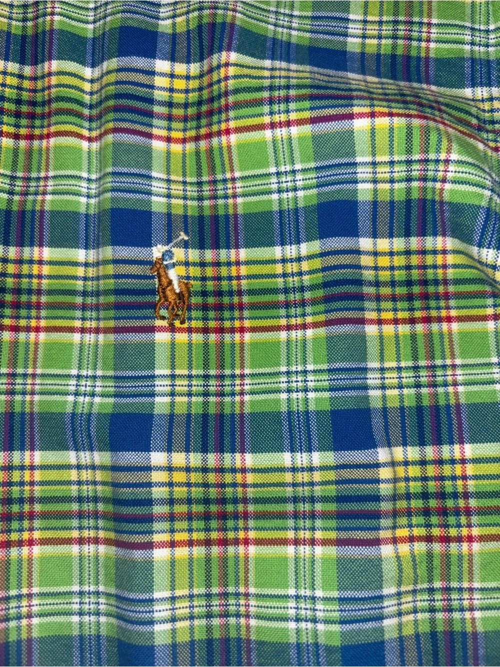 Ralph Lauren Vintage Oxford Cotton Polo Pony Green Blue Plaid Button-Down Shirt